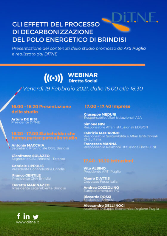 La decarbonizzazione del polo energetico di Brindisi: domani webinar del Ditne